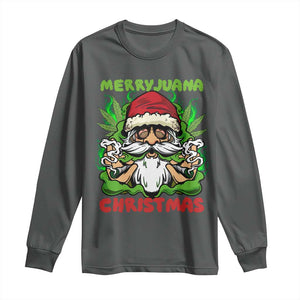 Funny Weed Christmas Long Sleeve Shirt Merry Juana Xmas Santa TS11 Dark Heather Print Your Wear