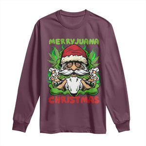 Funny Weed Christmas Long Sleeve Shirt Merry Juana Xmas Santa TS11 Maroon Print Your Wear