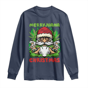 Funny Weed Christmas Long Sleeve Shirt Merry Juana Xmas Santa TS11 Navy Print Your Wear