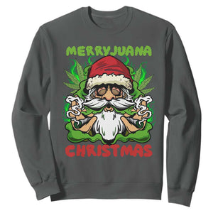 Funny Weed Christmas Sweatshirt Merry Juana Xmas Santa TS11 Dark Heather Print Your Wear