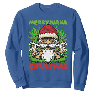 Funny Weed Christmas Sweatshirt Merry Juana Xmas Santa TS11 Royal Blue Print Your Wear