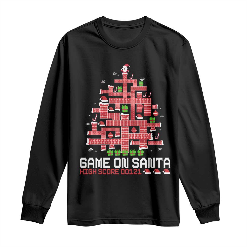 Funny Christmas Santa Gamers Long Sleeve Shirt Game On Santa Chimney Xmas Tree TS11 Black Print Your Wear