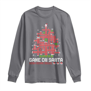 Funny Christmas Santa Gamers Long Sleeve Shirt Game On Santa Chimney Xmas Tree TS11 Charcoal Print Your Wear