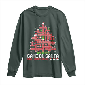 Funny Christmas Santa Gamers Long Sleeve Shirt Game On Santa Chimney Xmas Tree TS11 Dark Forest Green Print Your Wear