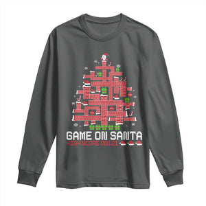 Funny Christmas Santa Gamers Long Sleeve Shirt Game On Santa Chimney Xmas Tree TS11 Dark Heather Print Your Wear