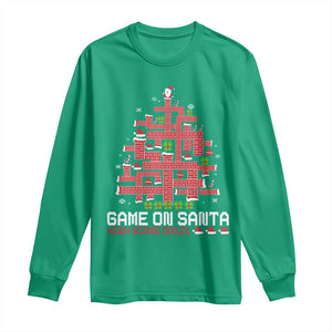 Funny Christmas Santa Gamers Long Sleeve Shirt Game On Santa Chimney Xmas Tree TS11 Irish Green Print Your Wear