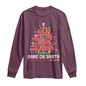 Funny Christmas Santa Gamers Long Sleeve Shirt Game On Santa Chimney Xmas Tree TS11 Maroon Print Your Wear