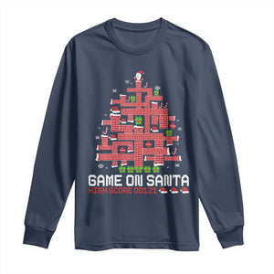 Funny Christmas Santa Gamers Long Sleeve Shirt Game On Santa Chimney Xmas Tree TS11 Navy Print Your Wear