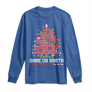 Funny Christmas Santa Gamers Long Sleeve Shirt Game On Santa Chimney Xmas Tree TS11 Royal Blue Print Your Wear