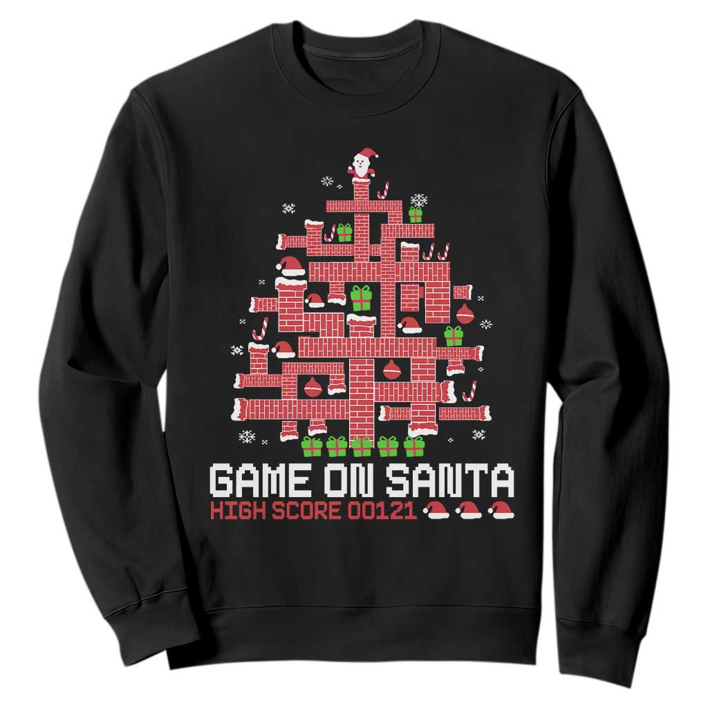 Funny Christmas Santa Gamers Sweatshirt Game On Santa Chimney Xmas Tree TS11 Black Print Your Wear