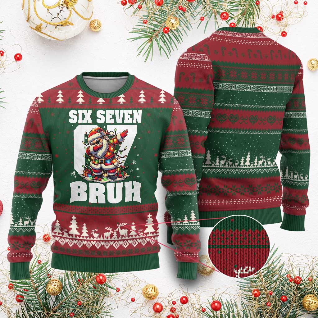 Funny Xmas Six Seven Bruh Ugly Christmas Sweater Dabbing Santa TS11 Red Green Print Your Wear