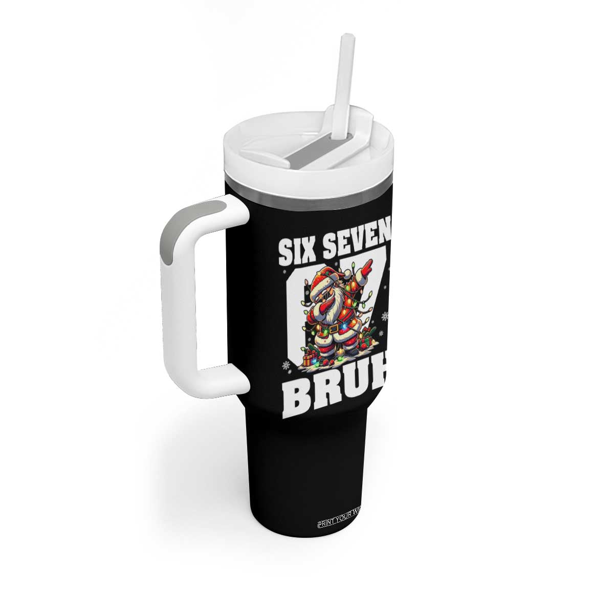 Funny Christmas Six Seven Bruh Tumbler With Handle Dabbing Santa TS11 Print Your Wear