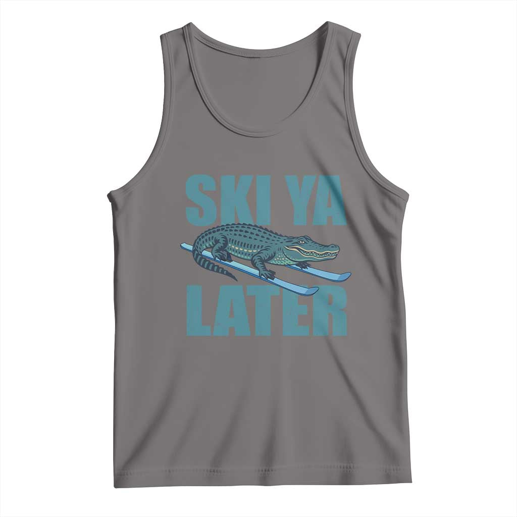 Funny Skiing Alligator Tank Top Ski Ya Later Skier Winter Sport TS11 Deep Heather Print Your Wear