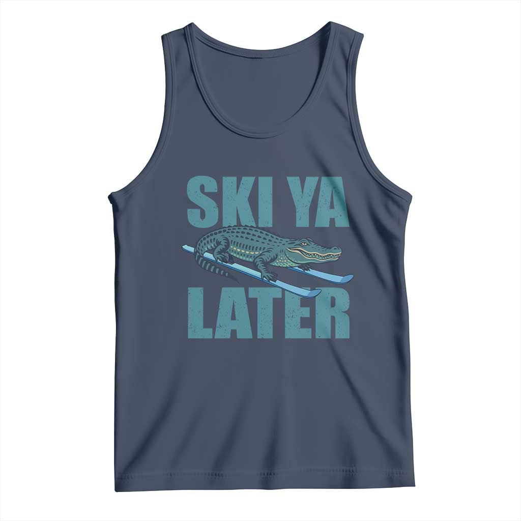 Funny Skiing Alligator Tank Top Ski Ya Later Skier Winter Sport TS11 Navy Print Your Wear