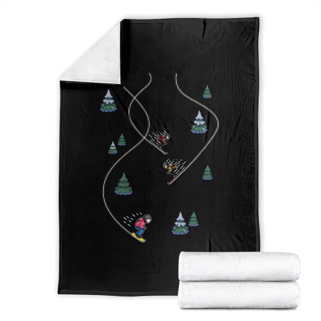 Funny Pixel Ski Snowboard Winter Sport Game Lover Throw Blanket TS11 Black Print Your Wear