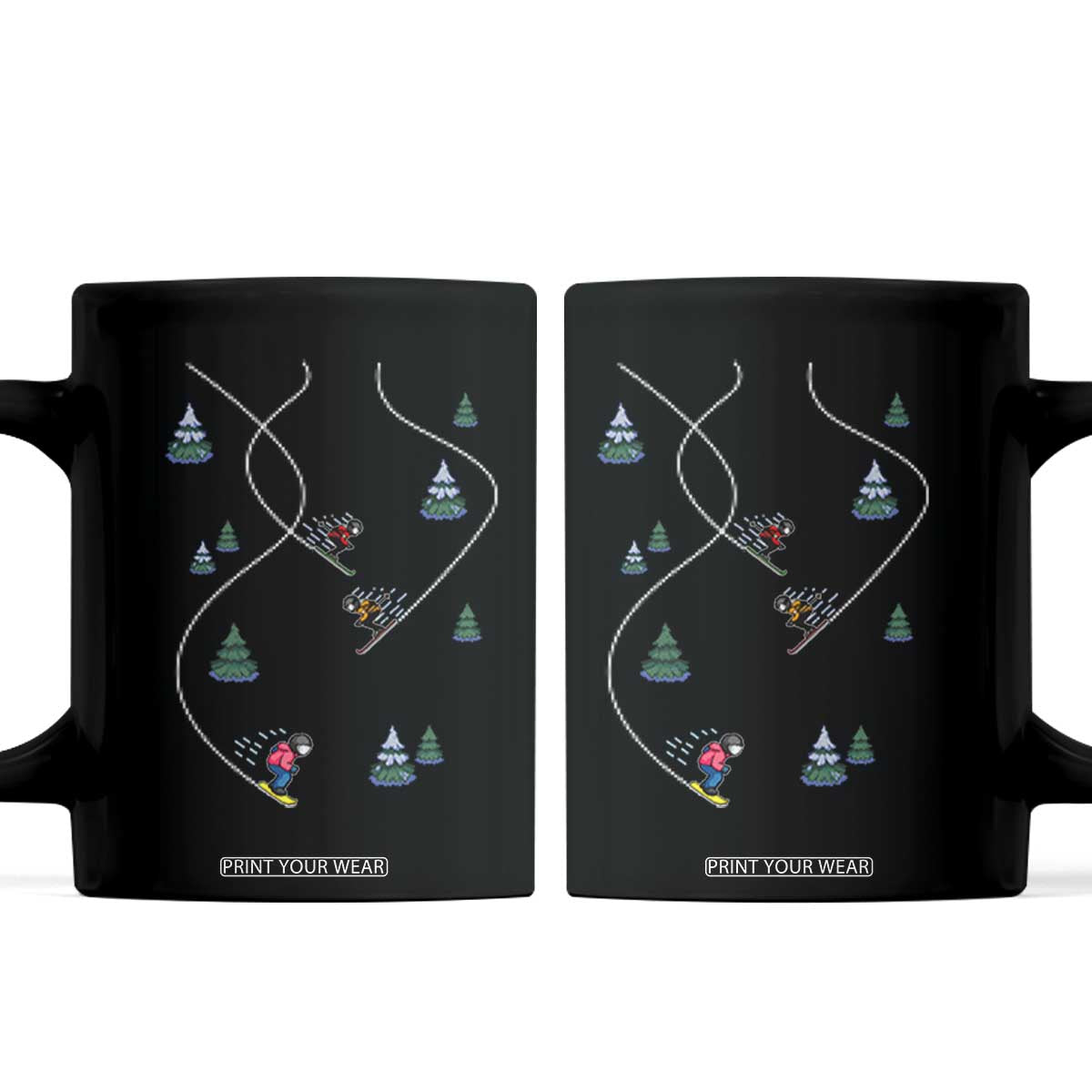 Funny Pixel Ski Snowboard Winter Sport Game Lover Coffee Mug TS11 Black Print Your Wear