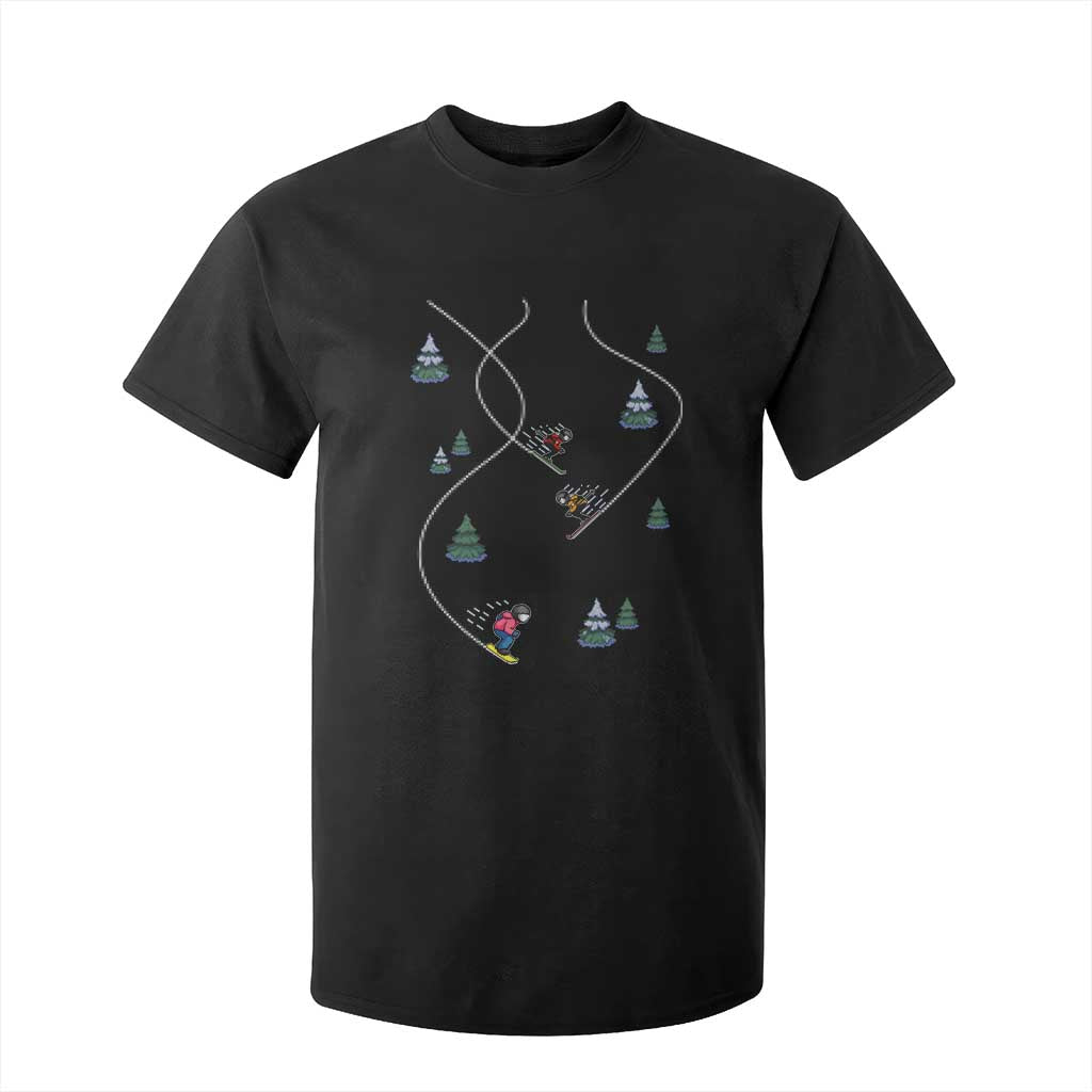 Funny Pixel Ski Snowboard Winter Sport Game Lover T Shirt For Kid TS11 Black Print Your Wear