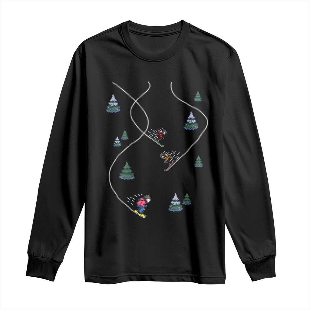 Funny Pixel Ski Snowboard Winter Sport Game Lover Long Sleeve Shirt TS11 Black Print Your Wear