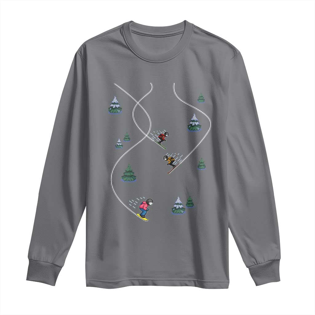 Funny Pixel Ski Snowboard Winter Sport Game Lover Long Sleeve Shirt TS11 Charcoal Print Your Wear