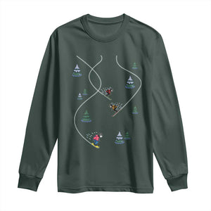 Funny Pixel Ski Snowboard Winter Sport Game Lover Long Sleeve Shirt TS11 Dark Forest Green Print Your Wear