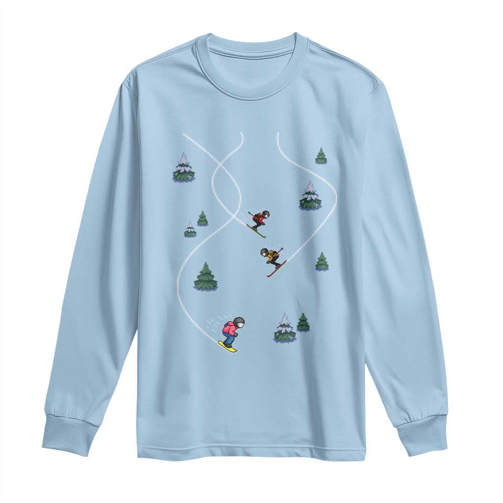 Funny Pixel Ski Snowboard Winter Sport Game Lover Long Sleeve Shirt TS11 Light Blue Print Your Wear