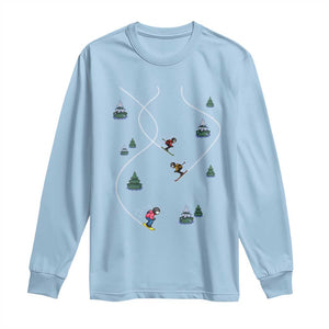 Funny Pixel Ski Snowboard Winter Sport Game Lover Long Sleeve Shirt TS11 Light Blue Print Your Wear