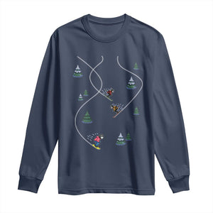 Funny Pixel Ski Snowboard Winter Sport Game Lover Long Sleeve Shirt TS11 Navy Print Your Wear