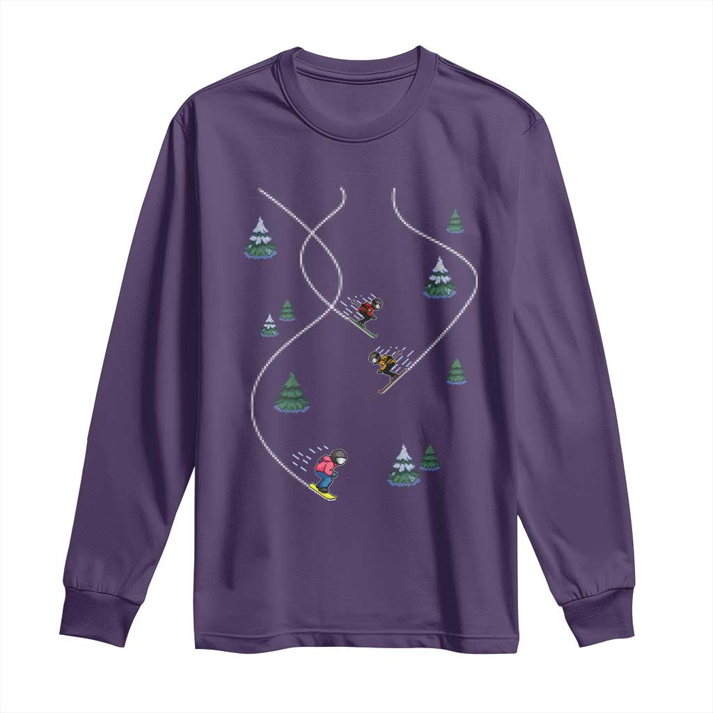 Funny Pixel Ski Snowboard Winter Sport Game Lover Long Sleeve Shirt TS11 Purple Print Your Wear
