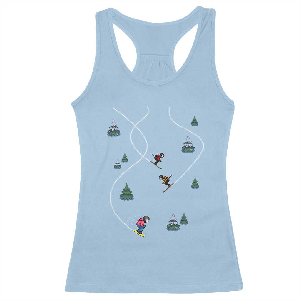 Funny Pixel Ski Snowboard Winter Sport Game Lover Racerback Tank Top TS11 Light Blue Print Your Wear