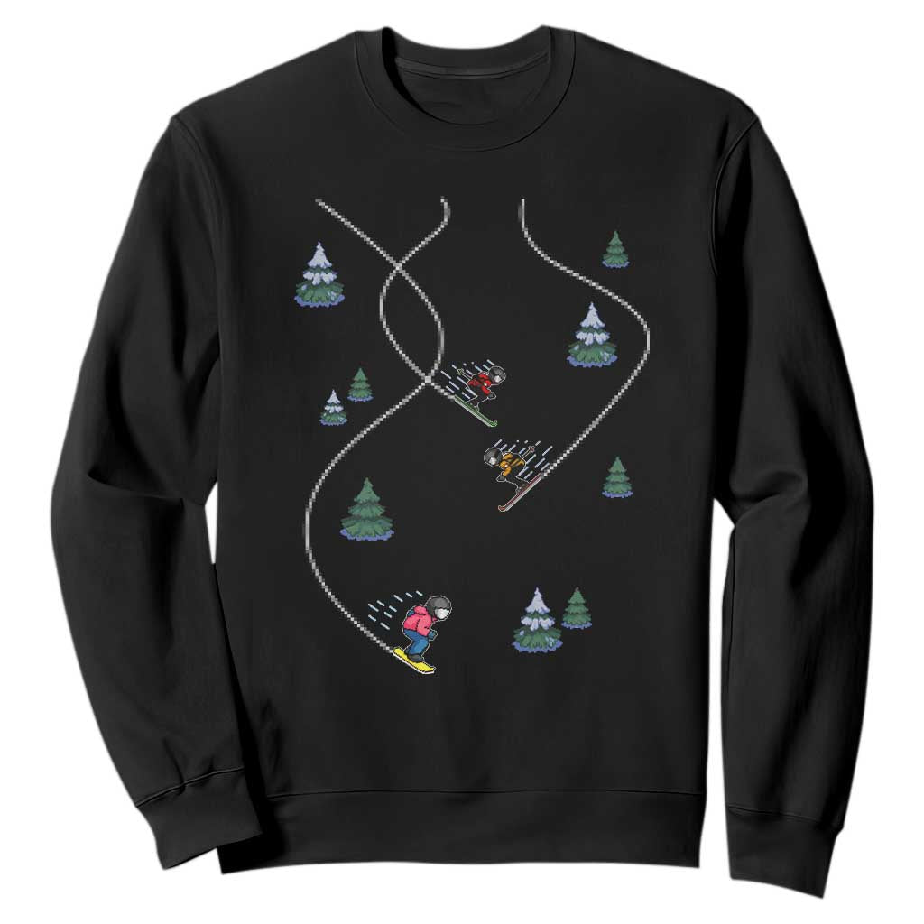 Funny Pixel Ski Snowboard Winter Sport Game Lover Sweatshirt TS11 Black Print Your Wear