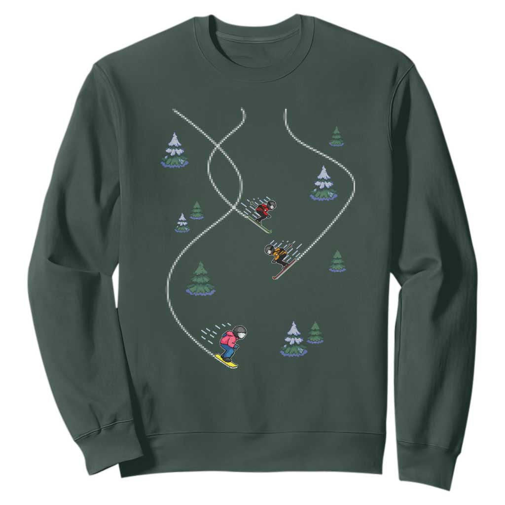 Funny Pixel Ski Snowboard Winter Sport Game Lover Sweatshirt TS11 Dark Forest Green Print Your Wear