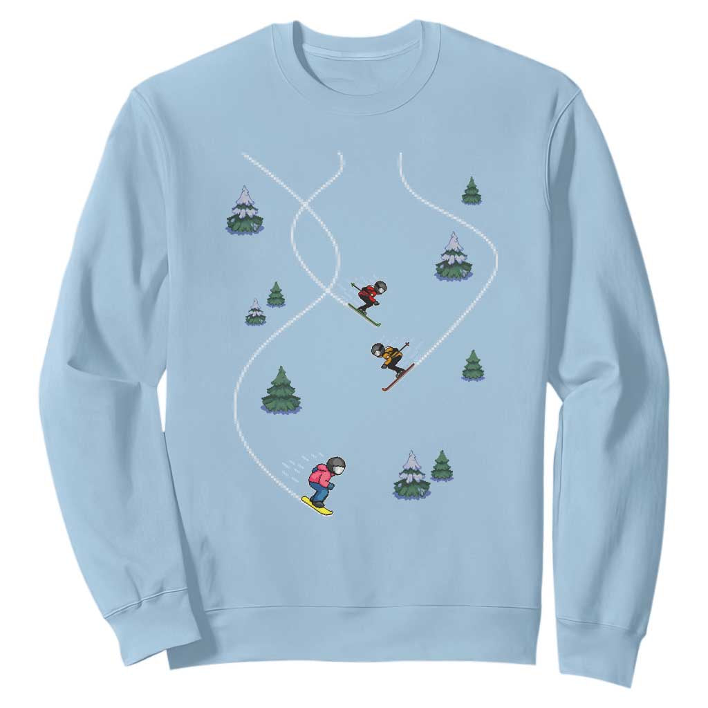 Funny Pixel Ski Snowboard Winter Sport Game Lover Sweatshirt TS11 Light Blue Print Your Wear