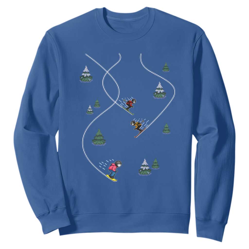 Funny Pixel Ski Snowboard Winter Sport Game Lover Sweatshirt TS11 Royal Blue Print Your Wear