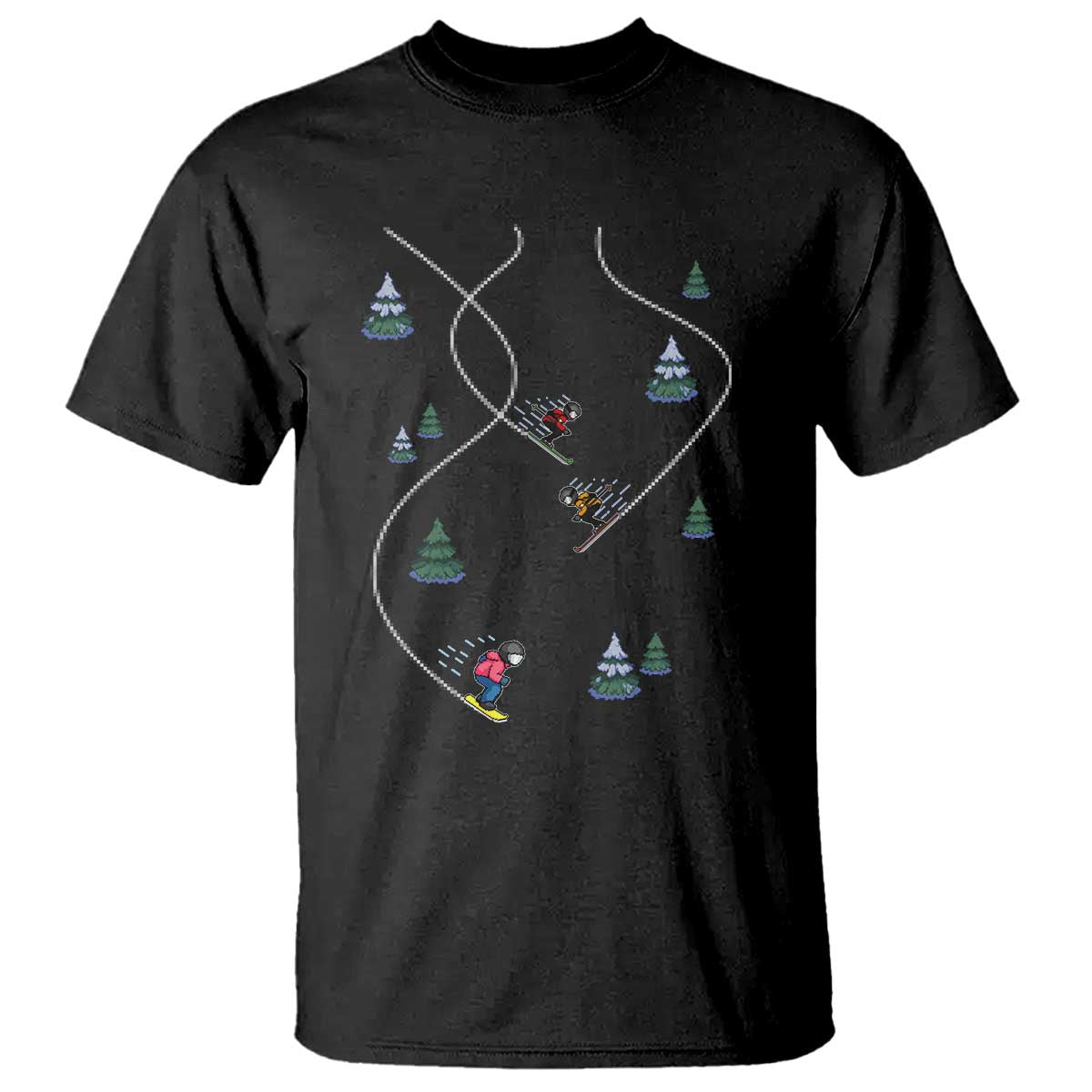 Funny Pixel Ski Snowboard Winter Sport Game Lover T Shirt TS11 Black Print Your Wear
