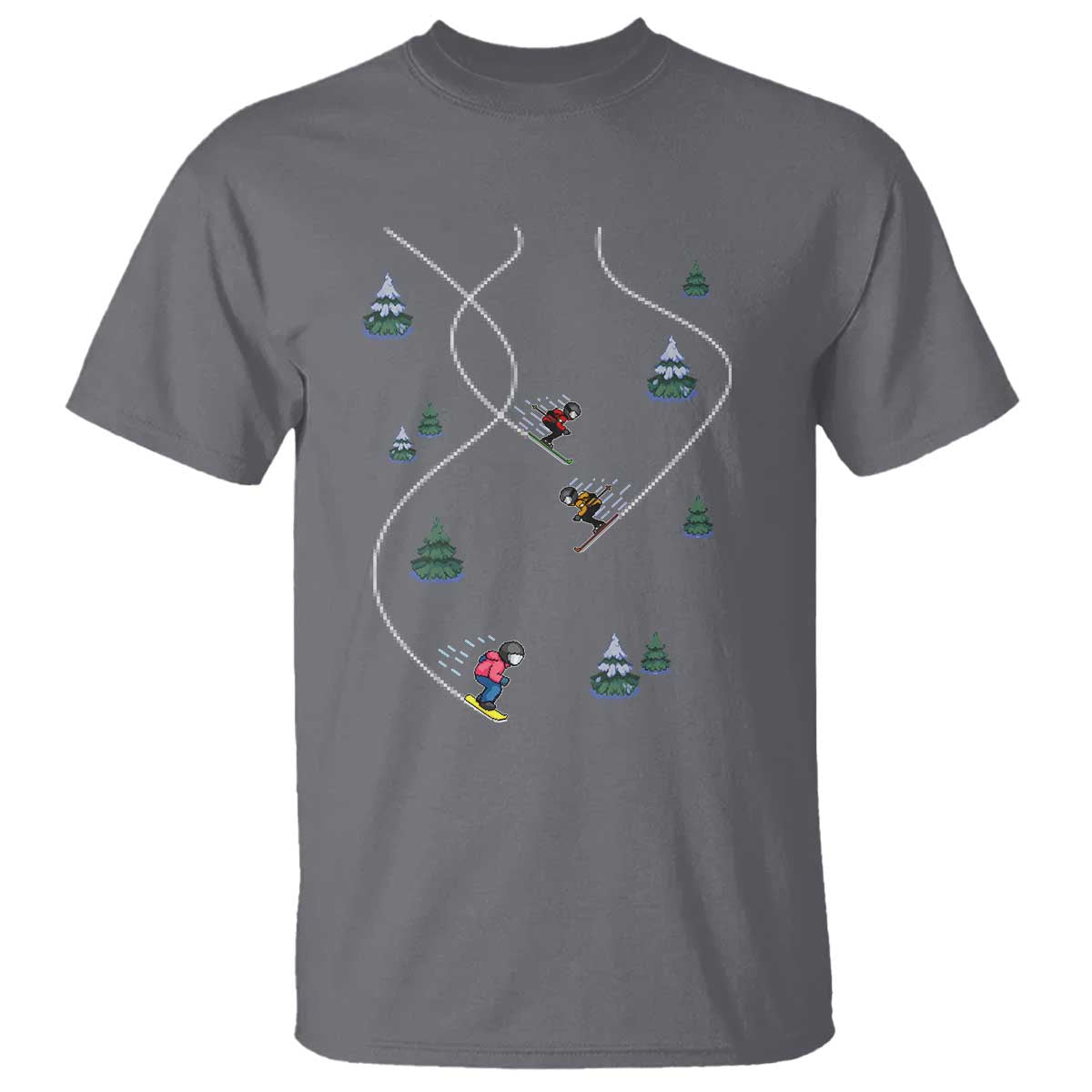 Funny Pixel Ski Snowboard Winter Sport Game Lover T Shirt TS11 Charcoal Print Your Wear