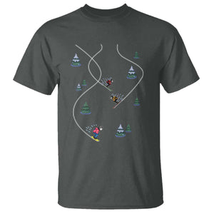 Funny Pixel Ski Snowboard Winter Sport Game Lover T Shirt TS11 Dark Heather Print Your Wear