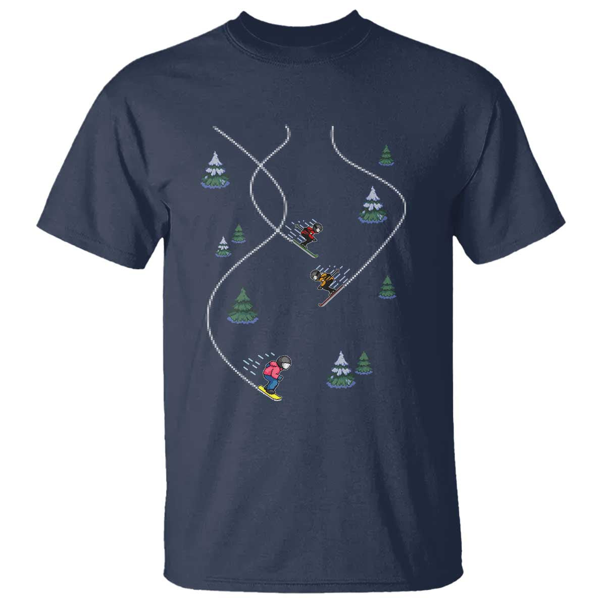 Funny Pixel Ski Snowboard Winter Sport Game Lover T Shirt TS11 Navy Print Your Wear
