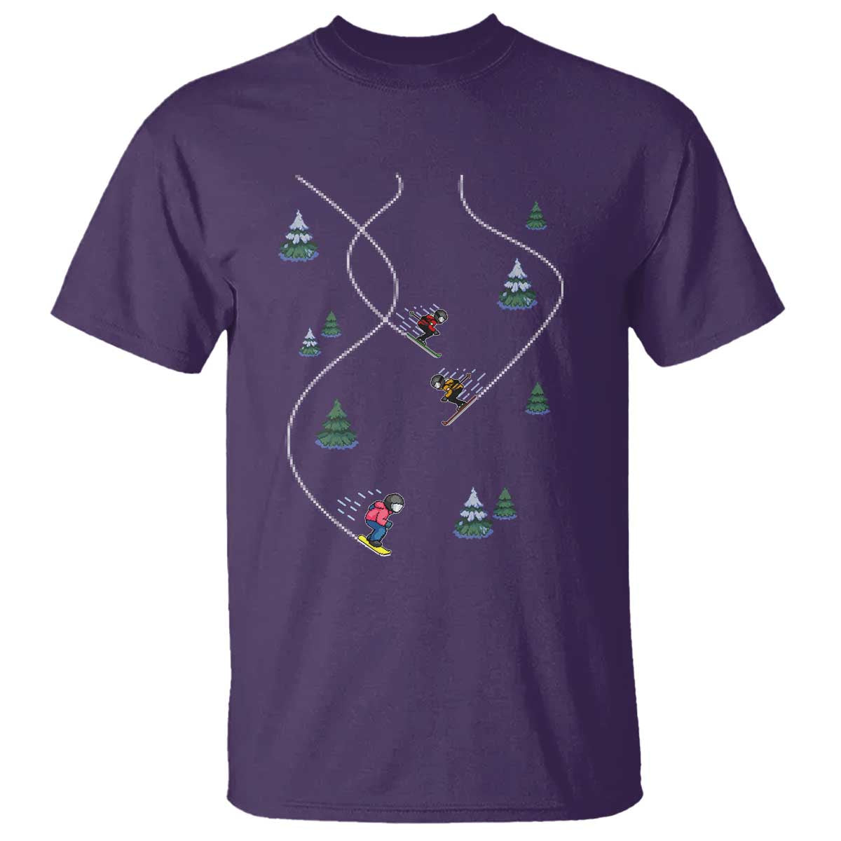 Funny Pixel Ski Snowboard Winter Sport Game Lover T Shirt TS11 Purple Print Your Wear