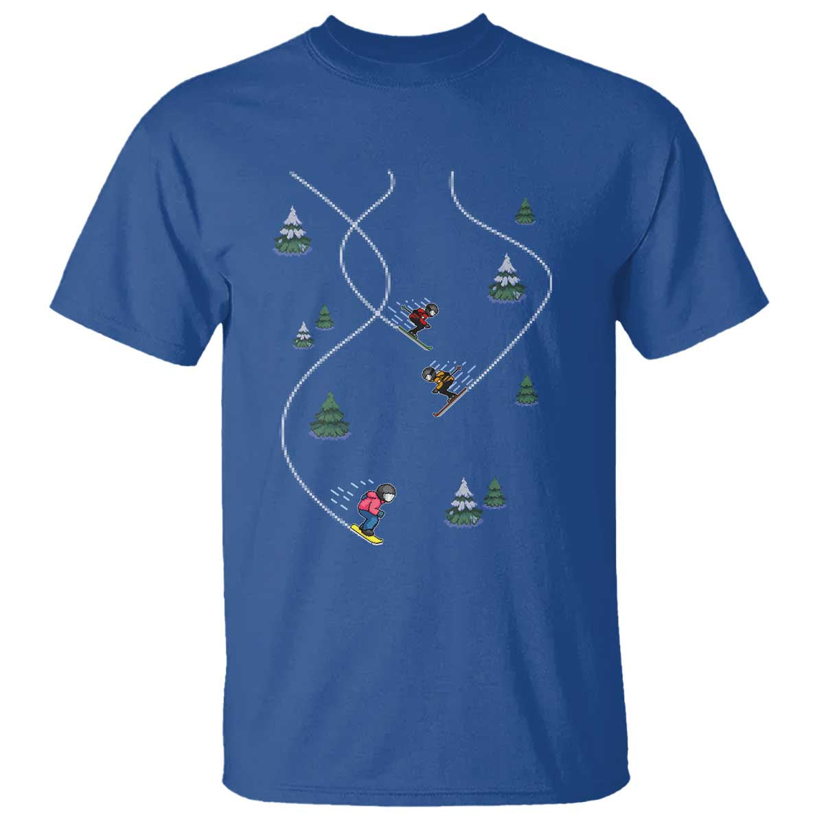 Funny Pixel Ski Snowboard Winter Sport Game Lover T Shirt TS11 Royal Blue Print Your Wear