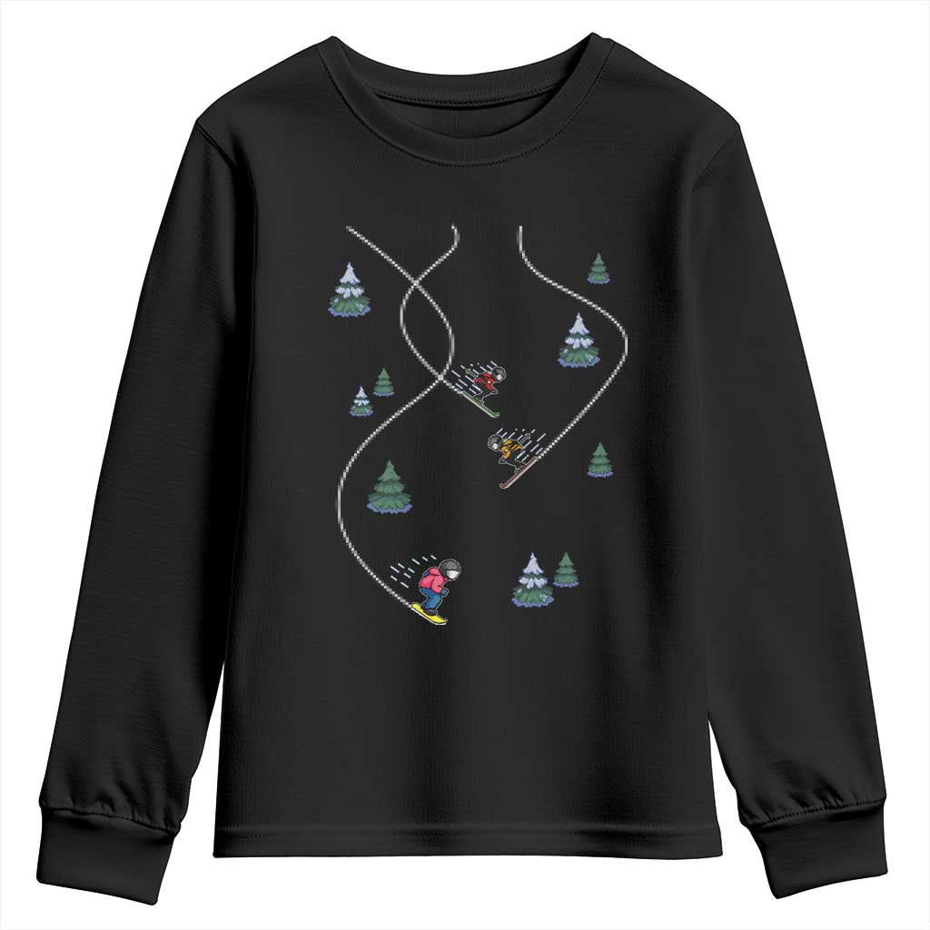 Funny Pixel Ski Snowboard Winter Sport Game Lover Youth Sweatshirt TS11 Black Print Your Wear
