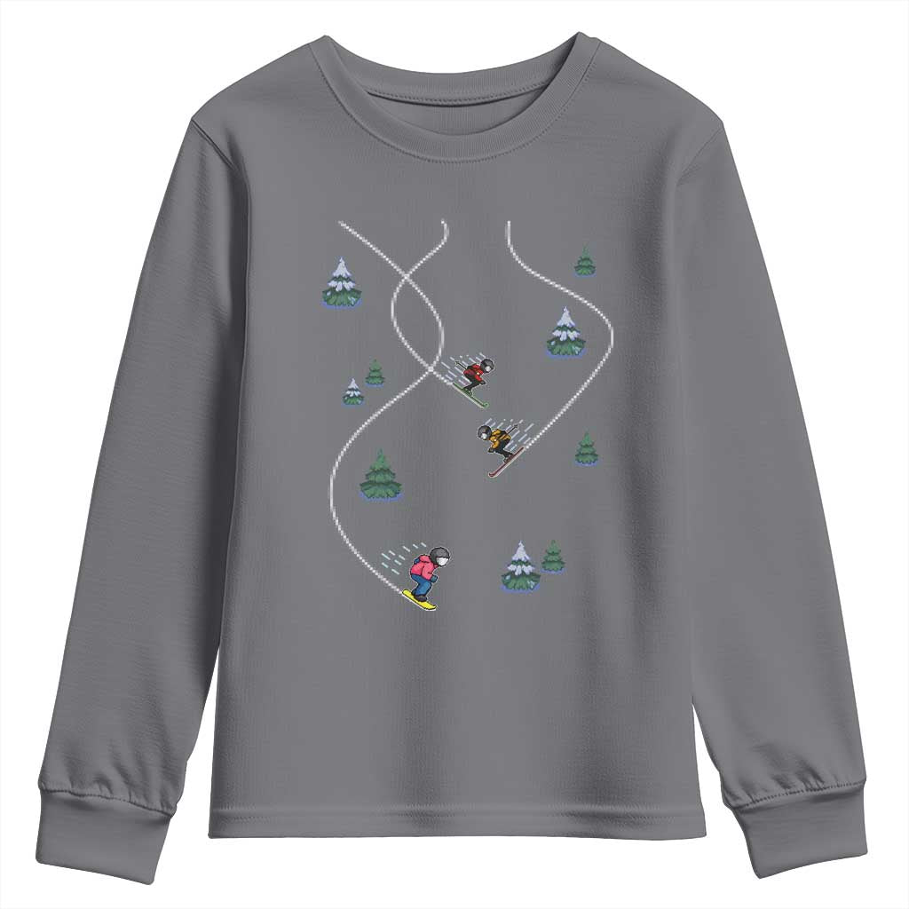 Funny Pixel Ski Snowboard Winter Sport Game Lover Youth Sweatshirt TS11 Charcoal Print Your Wear