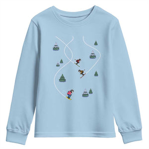 Funny Pixel Ski Snowboard Winter Sport Game Lover Youth Sweatshirt TS11 Light Blue Print Your Wear