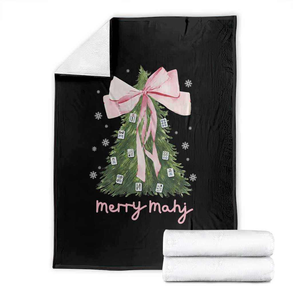 Funny Christmas Mahjong Throw Blanket Merry Mahj Xmas Tree Gambling Chinese Game TS11 Black Print Your Wear