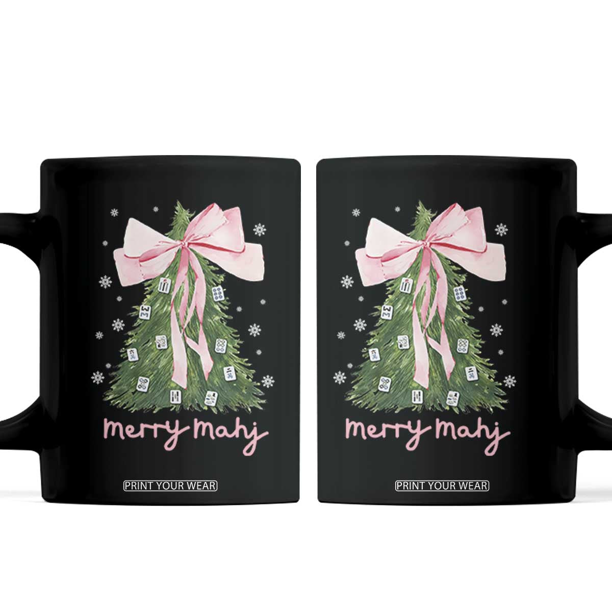 Funny Christmas Mahjong Coffee Mug Merry Mahj Xmas Tree Gambling Chinese Game TS11 Black Print Your Wear