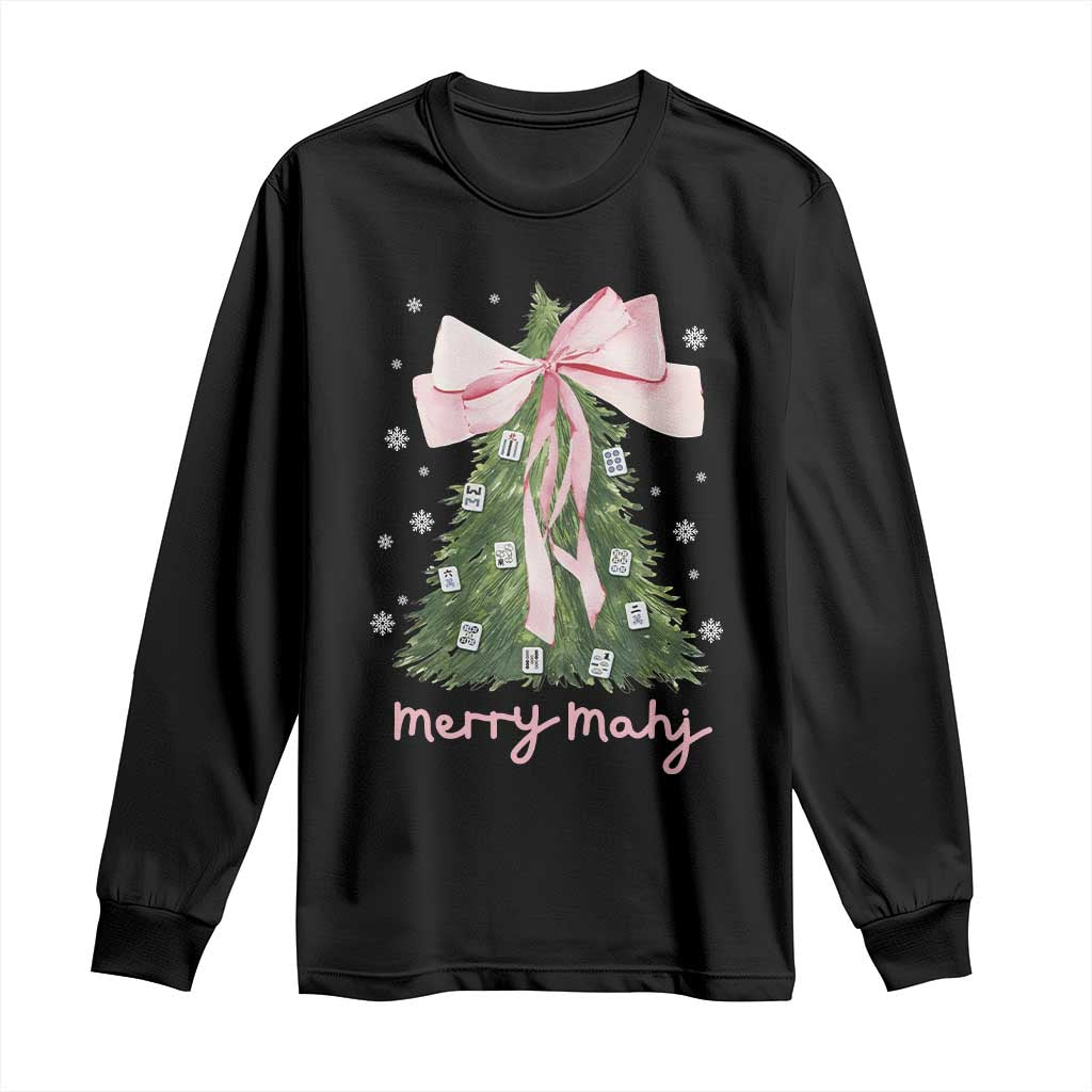 Funny Christmas Mahjong Long Sleeve Shirt Merry Mahj Xmas Tree Gambling Chinese Game TS11 Black Print Your Wear