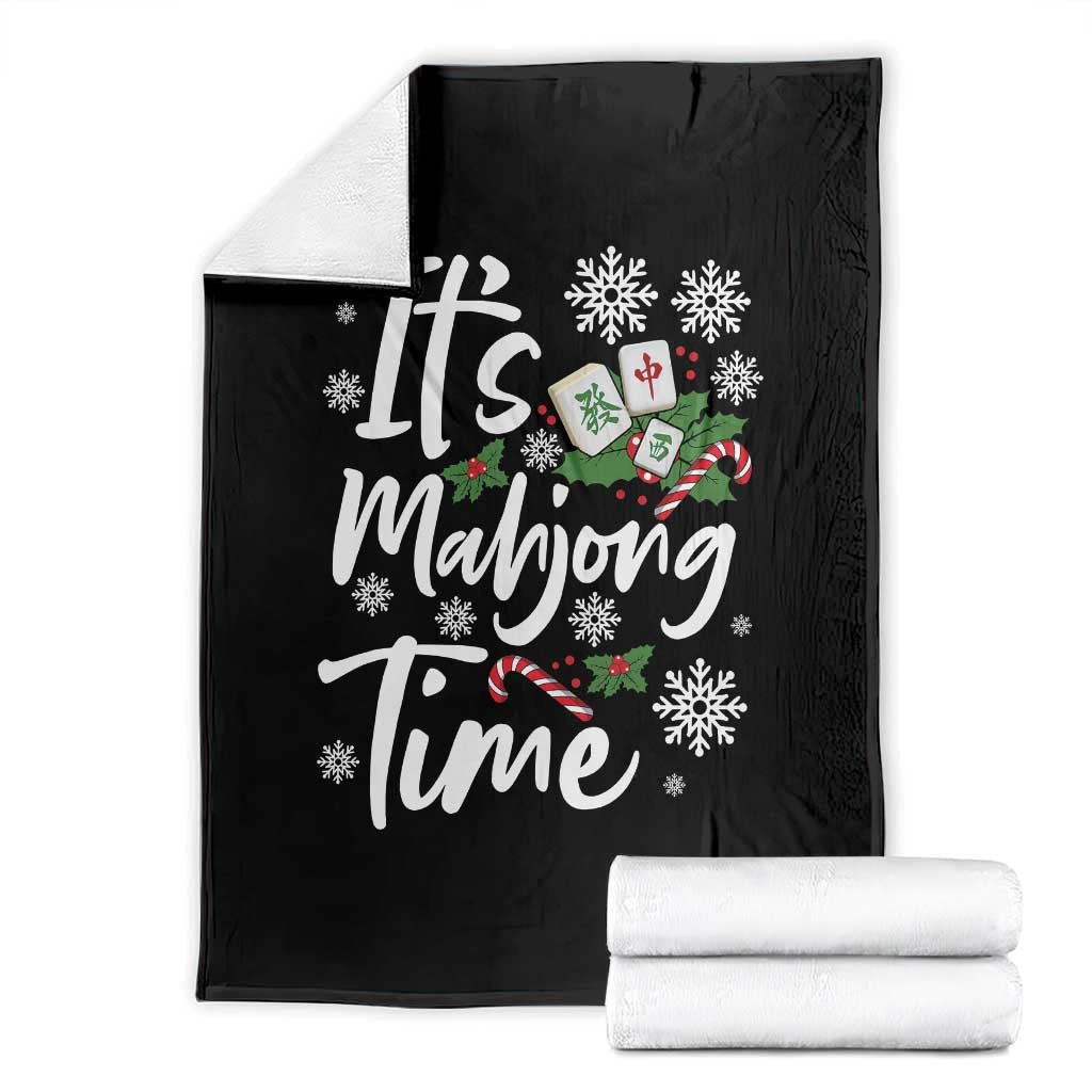 Funny Christmas Mahjong Throw Blanket It Is Mahjong Time Gambling Xmas Chinese Game TS11 Black Print Your Wear
