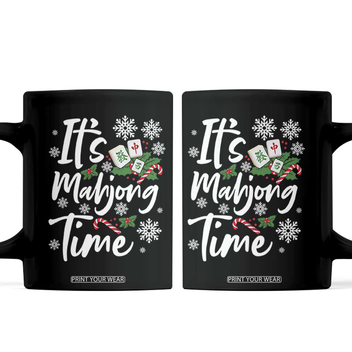 Funny Christmas Mahjong Coffee Mug It Is Mahjong Time Gambling Xmas Chinese Game TS11 Black Print Your Wear