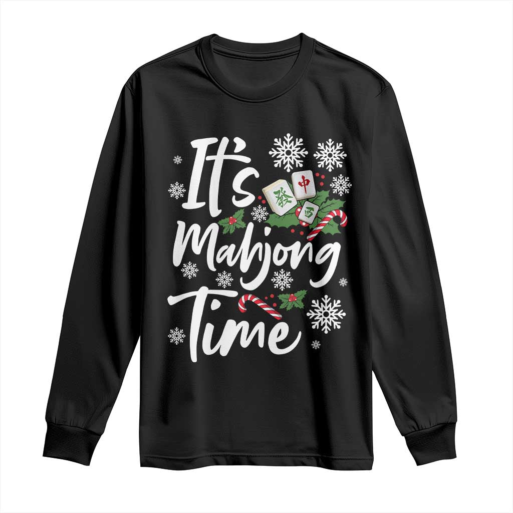 Funny Christmas Mahjong Long Sleeve Shirt It Is Mahjong Time Gambling Xmas Chinese Game TS11 Black Print Your Wear