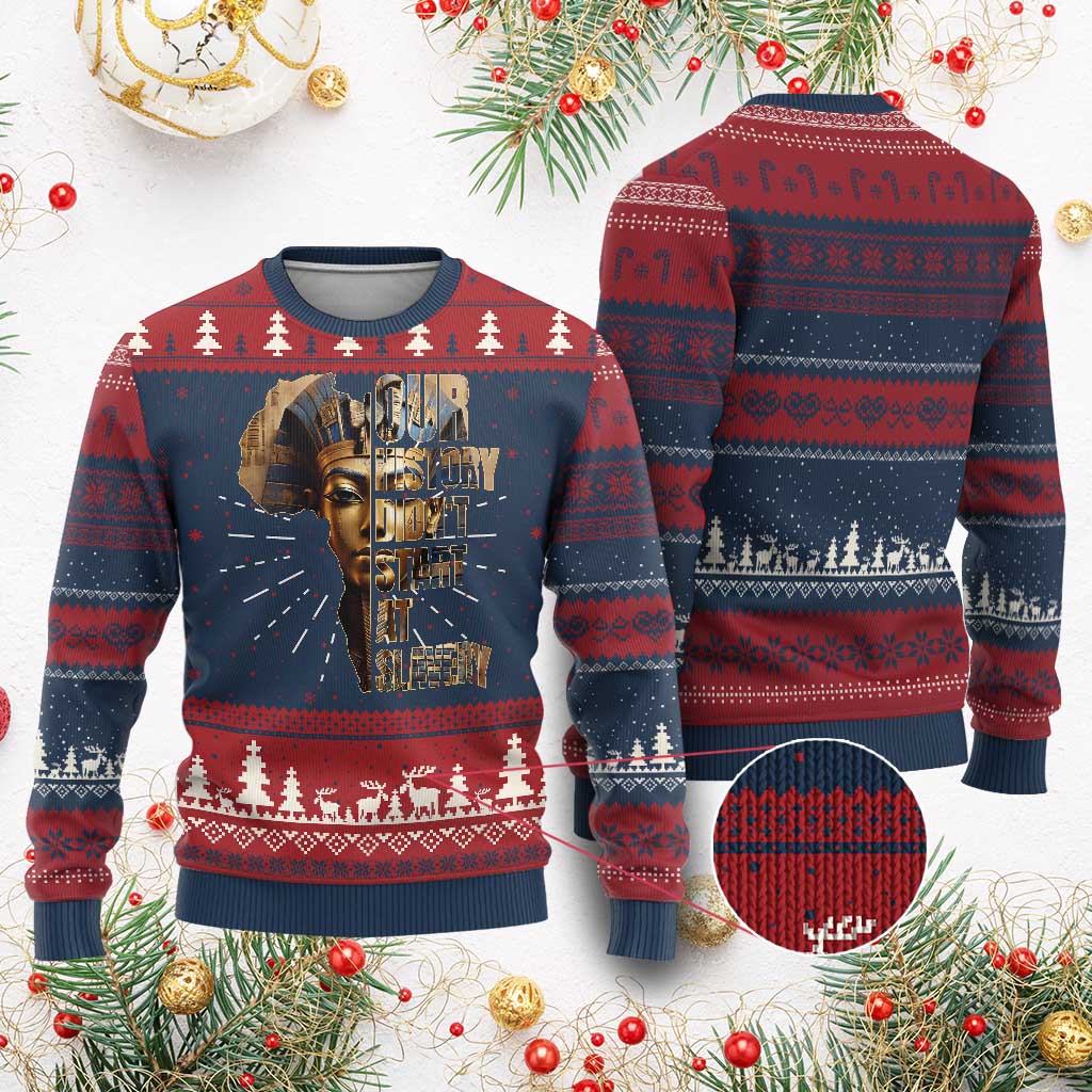 Our History Didn't Start At Slavery Ugly Christmas Sweater Black History Month Ancient Egyptian TS11 Burgundy Print Your Wear