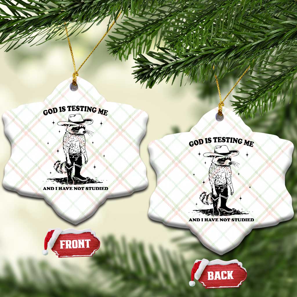 Funny God Is Testing Me And I Have Not Studied Ceramic Ornament Cowboy Racoon TS11 Print Your Wear